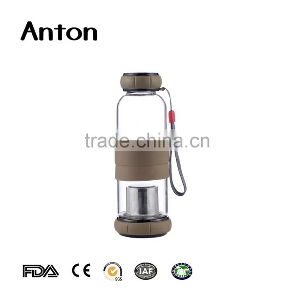 15oz High Quality Tea Glass Bottle Famous Glass Water Bottle Silicone Sleeve China Manufacture Clear Tea Infuser Water Bottle photo-2