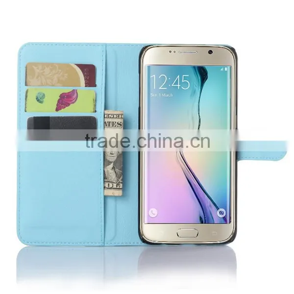 Hot Selling Ultra Thin Lichee PU Leather Case Wallet Folio Flip Cover for Samsung GALAXY S6 Edge Plus photo-4
