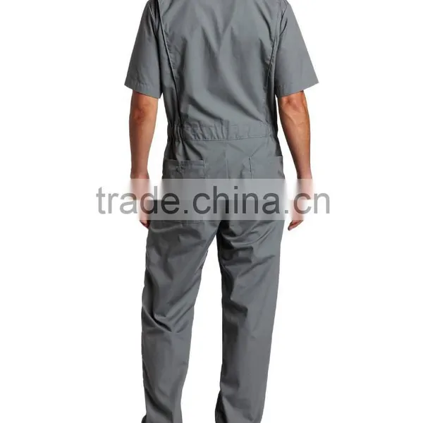 OEM 65% Polyester 35% Cotton Poplin Large Back Pockets Men's Short Sleeve Grey Coverall photo-2