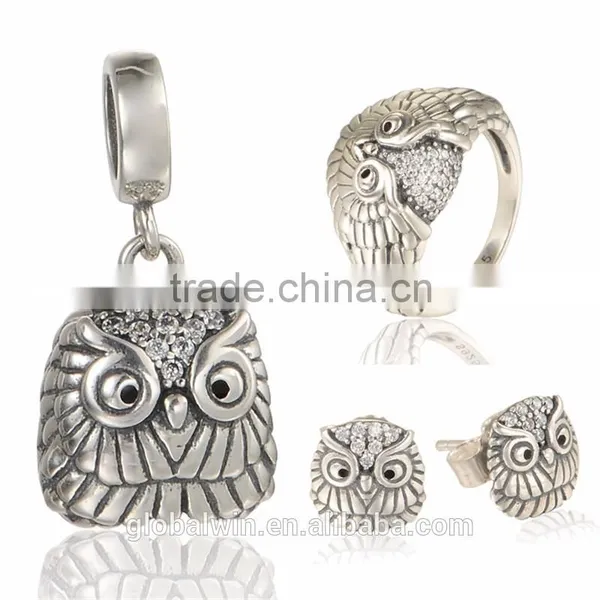 Vintage Owl Set Jewelry Value 925 Silver Ring Stud Earring Jewelry