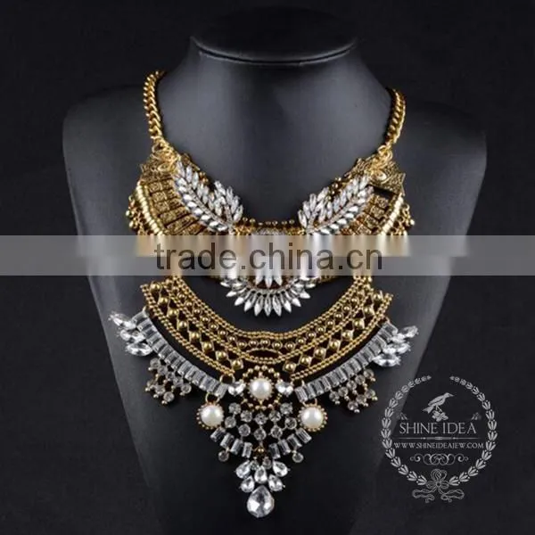 High Quality Vintage Rhinestone Imitation Pearl Chunky Statement Necklace Tin Alloy Fashion Women Pendant Necklace 6390144 photo-2