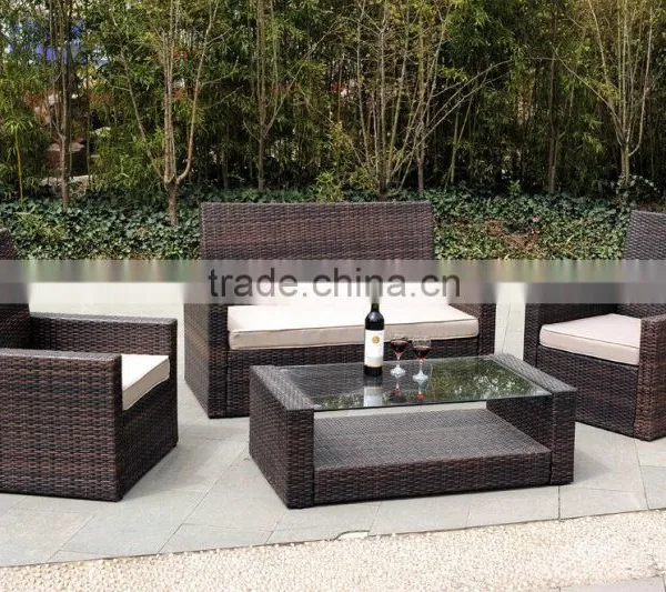 4PC Rattan Sofa Furniture Set Patio Lawn Cushioned Seat Gradient Brown Wicker