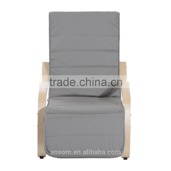 HomCom 39" Light Gray Reclining Bentwood Deck Chair photo-2