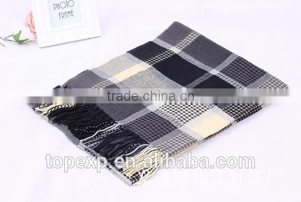 Unisex Knitted Check Tassels Acrylic Scarf photo-4