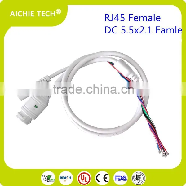 Factory Custom CCTV Camera Connection Cable With RJ45 Female LED Light and DC5.5x2.1 Plug