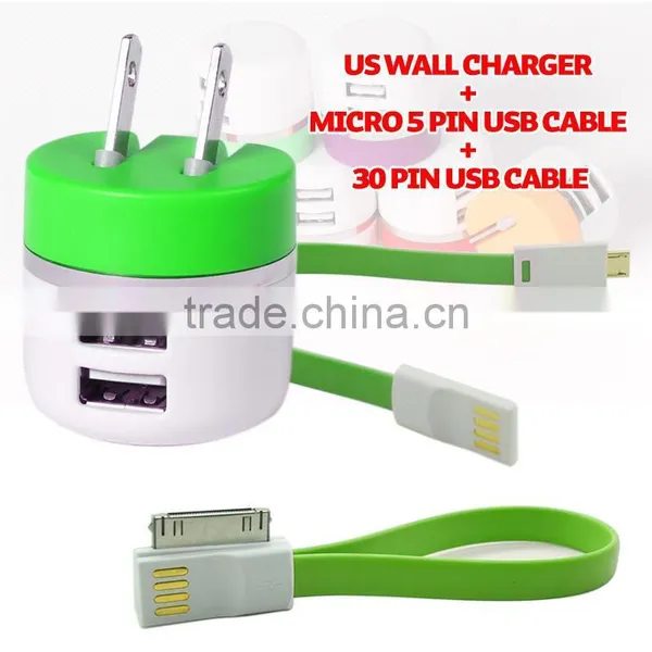 3 IN 1 Dual Usb Charger 2.1A Micro Usb Cable With Usb Cable For Samsung HTC Iphone photo-3