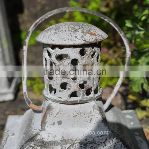 Set Of 2 Distressed Lanterns Metal Finish Rustic Tea Light Candle Holding Lanterns photo-5