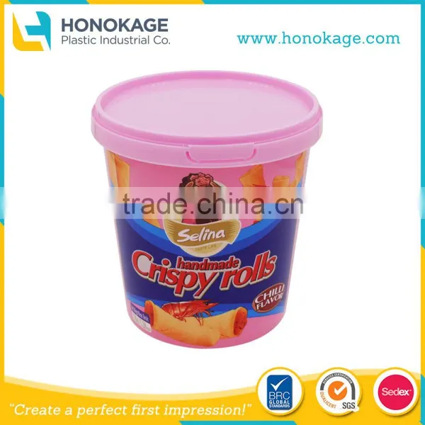 IML Round Plastic Candy Box,IML PP Tub, Round Plastic Box With Lid.