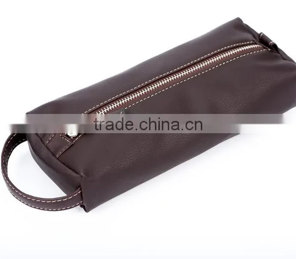 Store More Customized Logo Brown Leather Handled Cosmetic Zipper Bag photo-2