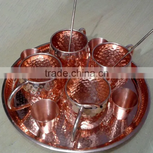 FDA APPROVED 100% PURE COPPER MOSCOW MULE MUG CUPS SET WITH SOLID COPPER SERVING TRAY, SHOT GLASS & STRAWS photo-3