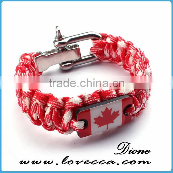 Outdoor Hiking American Flag Metal Tag Shackle Buckle Survival Paracord Bracelet photo-4