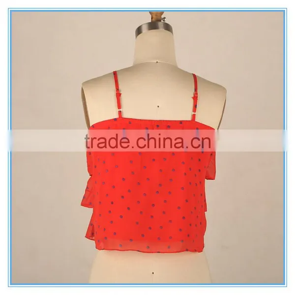 Spaghetti Latest Design Girls Crop Top With 3 Layers Ruffles photo-2