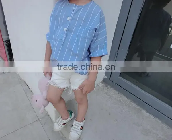 1-4 Years 2017 Wholesale Summer Cotton Short-Sleeves Stripe Kids Boys Shirts photo-3