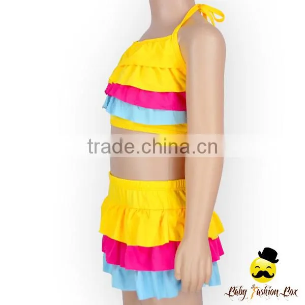 2017 Kids Summer Children Colorful Ruffle Separable Rainbow Little Girl Swimwear Holiday Cake Mini Skirt photo-3