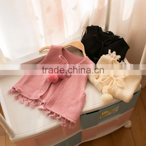S32899W New Children Knitting Sleeveless Sweater Princess Kids Fashion Tassel Solid Vest photo-2