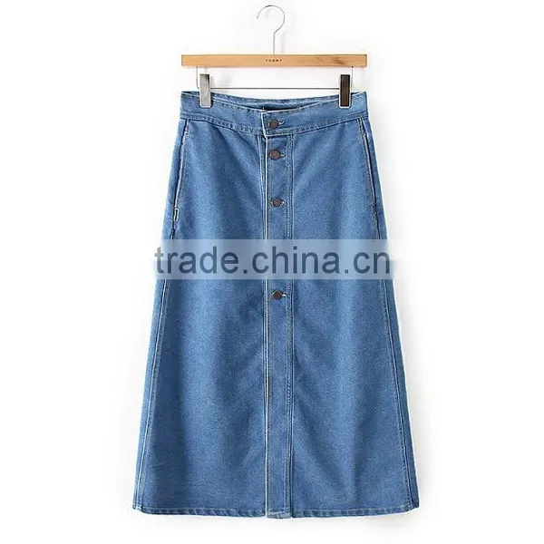 EY0582A 2015 New Style Women Tall Waist Pure Color Single-breasted Cowboy Short Skirt in Front of it photo-2