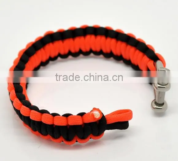 Orange Red Nylon 550 Cord Stainless Steel Shackle Survival Bracelet photo-3
