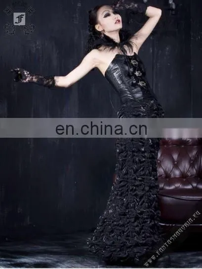 Gothic Romantic Black Stretchy Crimped Satin Long Skirt Punk Rave Q-152 photo-3