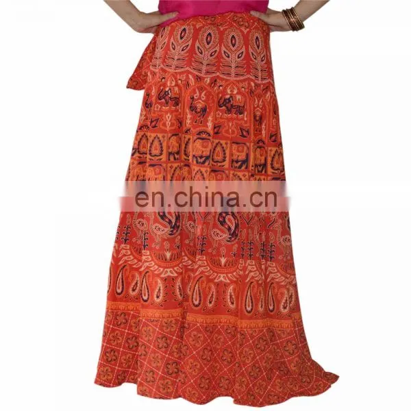 Cotton Long Wrap Around Printed Skirt With Open Waist Designs Skirts For Summer Hippie Beach Boho Cotton Wrap Around Skirt Dress photo-3