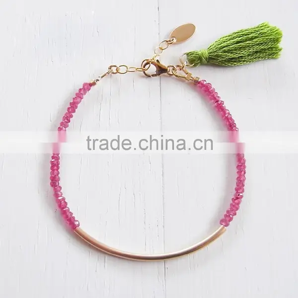 2015 Fashion New White Crystal Beads Bracelet Tassel Charm Bracelet With Brass Tube photo-3