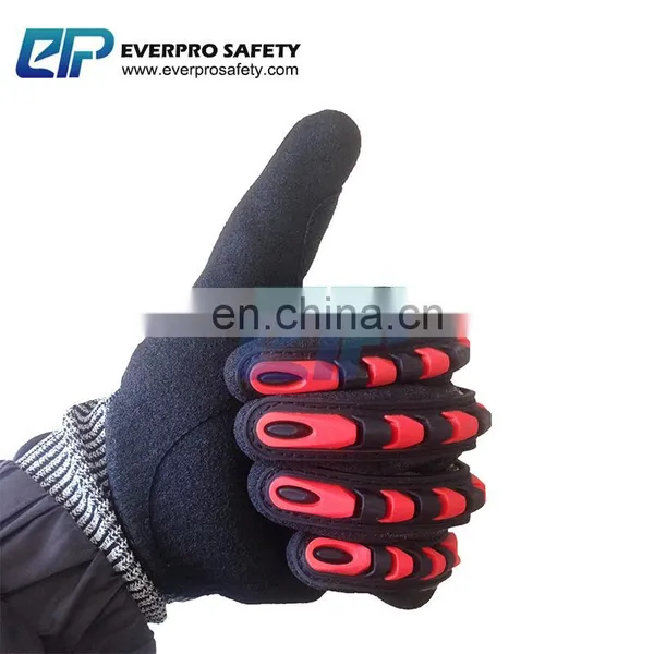HPPE Liner Nitrile Sandy Dipped TPR Coated Cut Resistant Impact Resistant Gloves for Oilfield photo-3