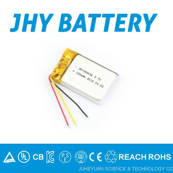 KC /PSE Certificated 342030 Rechargeable Lipo Battery /160mAh Wireless Speaker Batteries