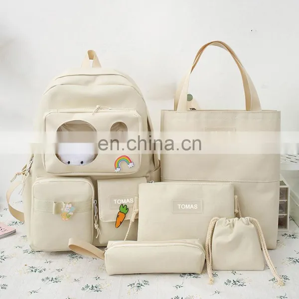 2021 New Design Nylon School Bags For Girls 5 Pcs Set Backpack Women College Backpack Waterproof Leisure Bag photo-3