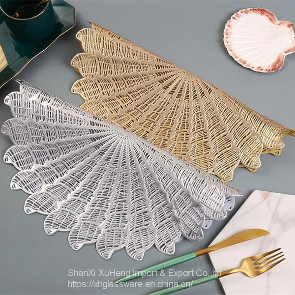 Creative Round Shape PVC Place Mats Conch Pattern Vinyl Pressed Heat Resistant Table Mats photo-3