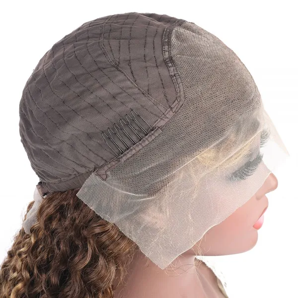 Highlight Wig Human Hair 13X4 Kinly Curly Frontal Wig P4/27 Honey Blonde Highlighted Lace Frontal Wigs For Women photo-4