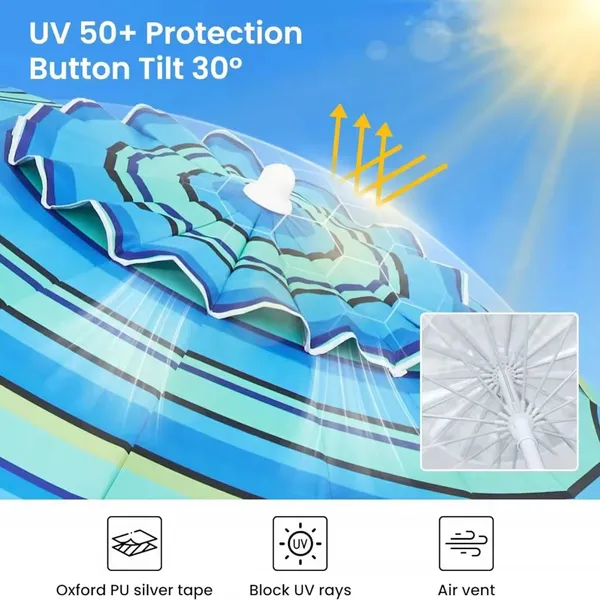Wholesale OEM 8.5FT Large Beach Umbrellas With Table Outdoor Patio Umbrella Offset Pole Polyester Canopy Windproof Iron Base Sustainable UV50+ photo-2