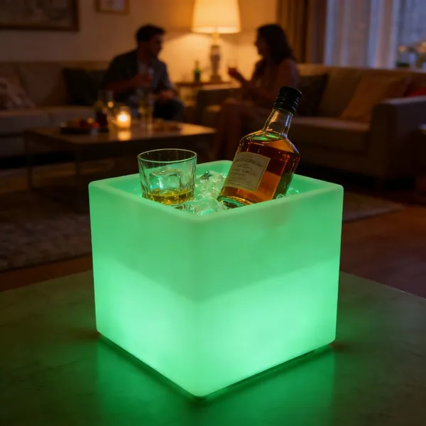 Square Waterproof PE LED Ice Cooler With RGB Changeable Light Modern Design Portable & Durable Tabletop Beverage Cooling Chest photo-4