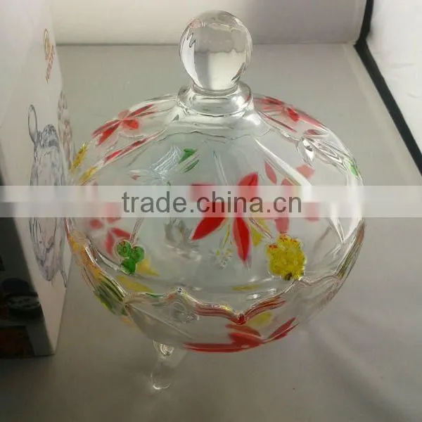 HF37017-20 Glass Sugar Bowl With Color Printing Designs