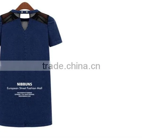 2014 Ladies Mesh Short Sleeve New Design Party Women China Online Shopping Wholesale Sexy Denim Dress,vintage Retro Girl Dress photo-3