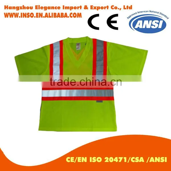 Cotton hi Viz Shirt Polyester Dry Fit Shirts V-neck High Visibility T-shirt photo-2