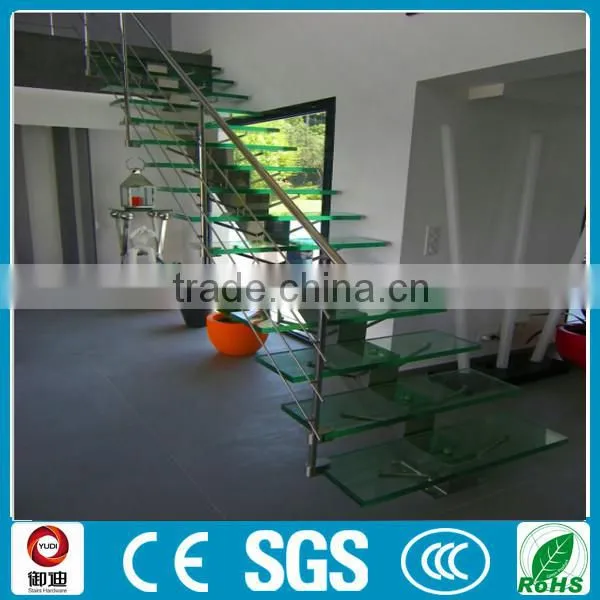 Glass Wood Single Stringer L and U Shape Stairs, Staircase Supplier--YUDI photo-2