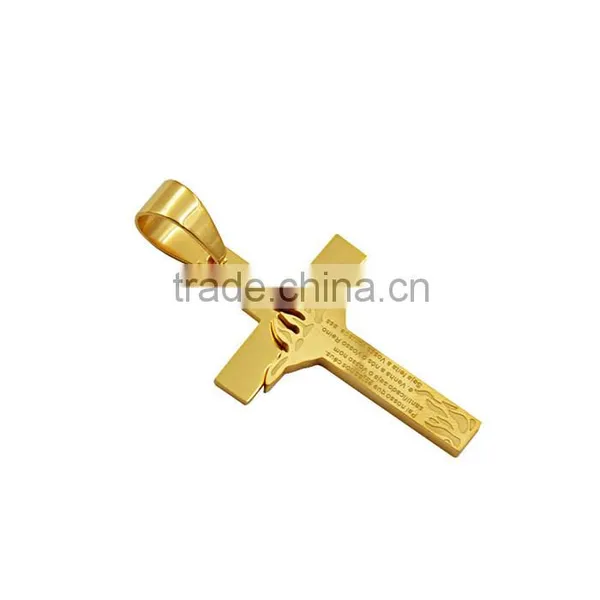 Hot Sale Gold Filled Jewelry Stainless Steel Fire Scriptures Cross Necklace Pendant photo-4