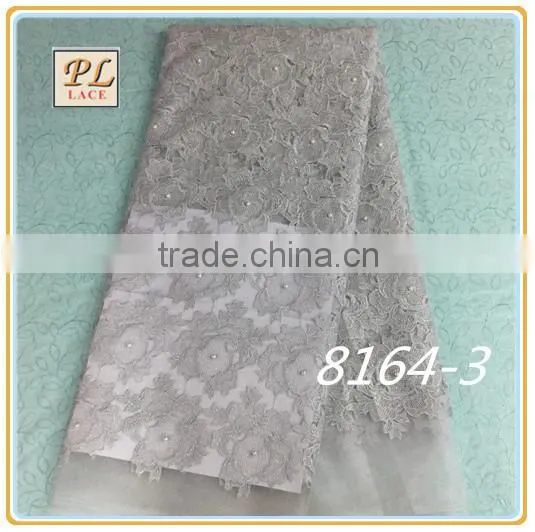 2015 New Design Top Sale Elegant Net Lace Fabric With Pearl for Wedding and Party photo-4