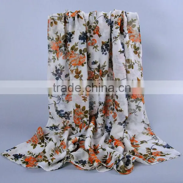 Women Popular Scarf Flower Leaf Pattern Voile Scarves 180*90 Pashmina