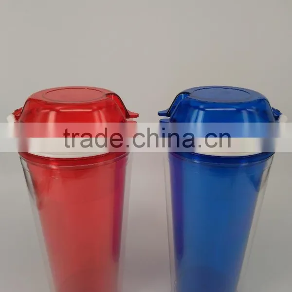 Double Wall Tumbler With Straw JUICE ICED COFFEE PLASTIC CUP With Lids Wholesale photo-2