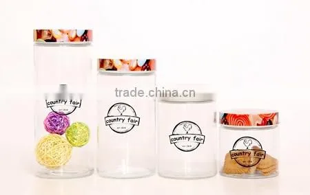 Round Glass Storage Jar With Decal and Metal Lid photo-3