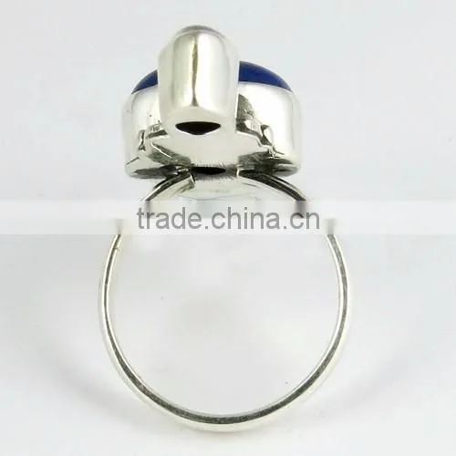 Two Tones Royal !! Lapis & Rainbow Moonstone 925 Sterling Silver Ring, Handmade Silver Jewelry , Wholesale Silver Jewelry photo-5