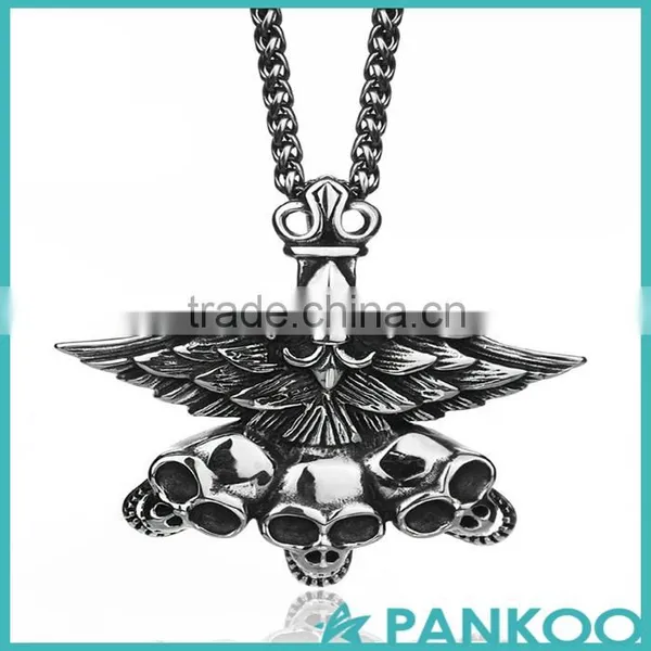 Fashion Series 2016 Vintage Stainless Steel or Silver Triple Skull With Eagles in the Heaven Pendant