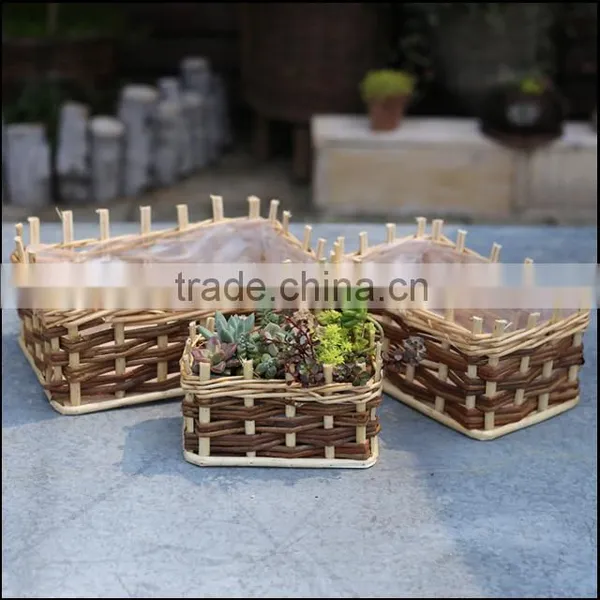 Natural 100% Handmade Rectangular Wicker Plant Basket