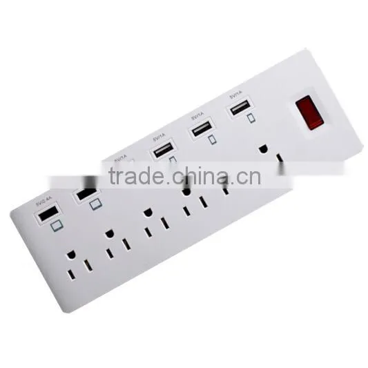 Multi Function Travel Power Adapter Socket White US Plug 6 Way Gang Socket Power Strip 6-Port USB Charger With Switch