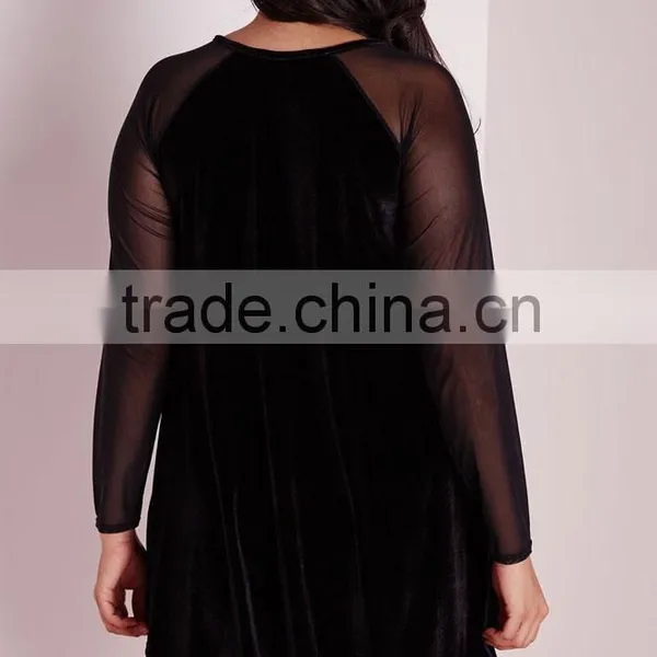 Plus Size Dirndl Dress Velvet Raglan Sleeve Swing Dress
