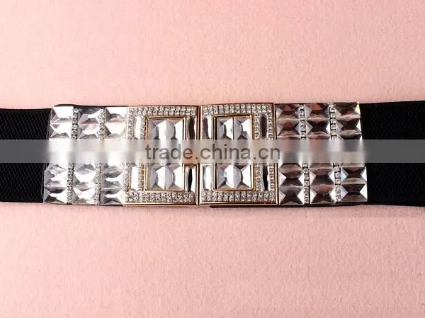 Wholesale Rhinestone Paved Alloy Buckle Elastic Sex Women Lady Waist Belt photo-4