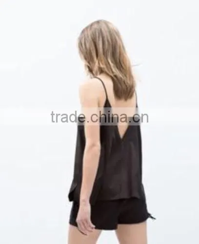 Fashion Women Faux Suede V Neck And Back Strappy Top 2016 photo-6