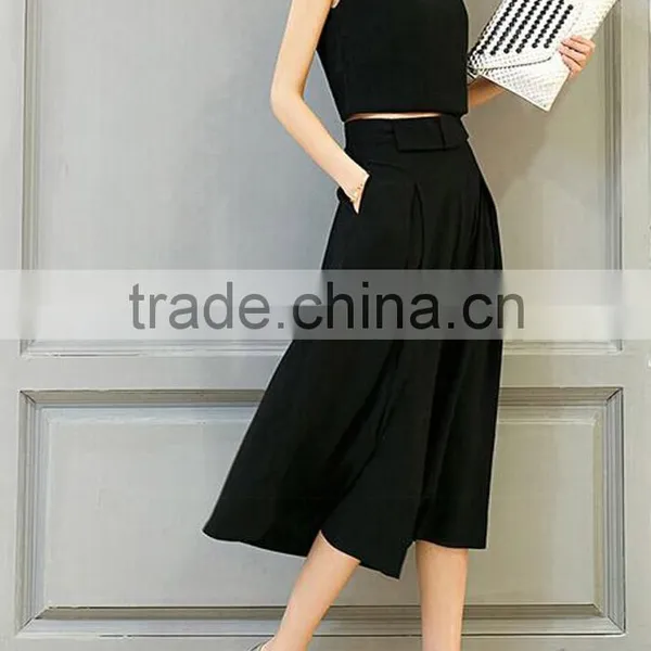 Fashion Women Clothing Two Pieces Sleeveless Black Plain Salwar Suit With Wide Legging Pants photo-4