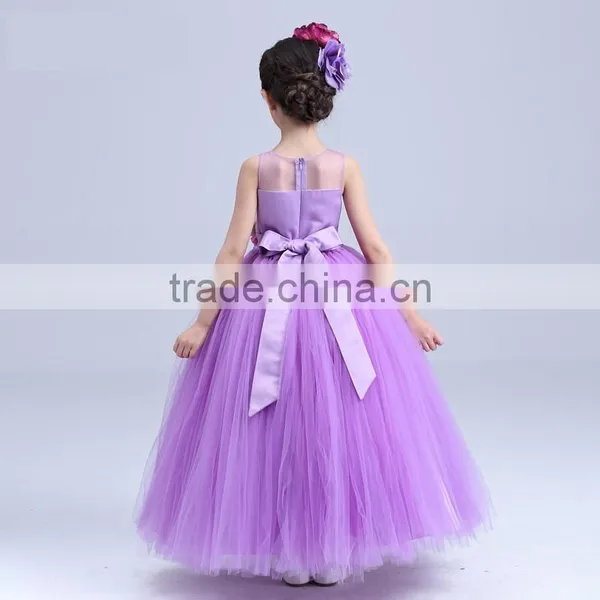 2017 Girls Long Party Dress Sheer Shoulder Flowers Frocks photo-3