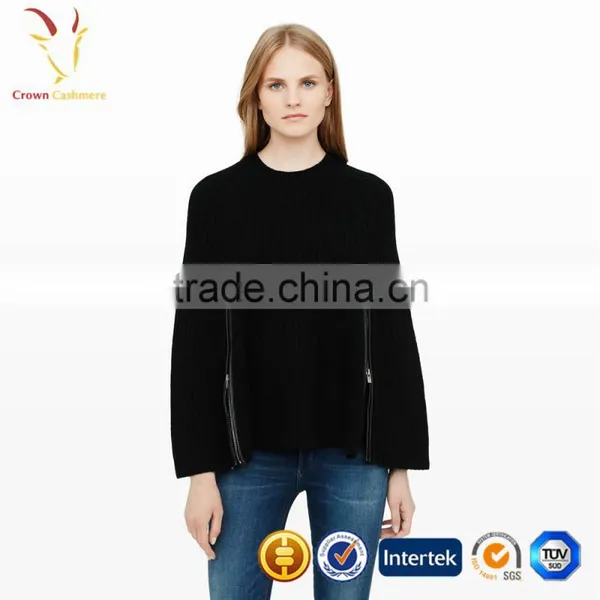 Solid Color Wholesale Wool Hand Knitted Poncho With Zipper photo-2